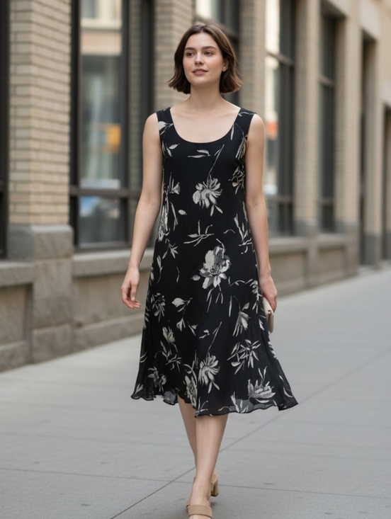 Evan Picone Dresses & Skirts - EVAN-PICONE Sleeveless Black Floral Midi Dress Size 16 But This Brand Run 10